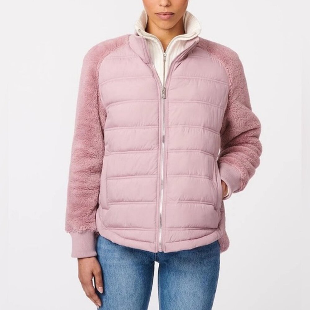 NWT BERNARDO Light Weight Faux Fur Puffer Full Zip Combo Jacket LilacHaze MEDIUM